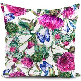HUASHUZI Cushion Cover Flower of Scotland Scottish Gifts for Women Men Thistle Purple Outdoor Throw Pillow Case Home Decorate for Livingroom Couch Sofa Patio Furniture Decor 18"x18"