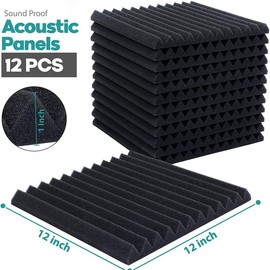12/24/48/72/96PCS 12"X12"X1" Acoustic Foam Panel Wedge Studio Soundproofing Wall Tiles , For Reading Room Meeting Room Study Library Club Cinema Music:_12PCS