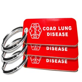 My Identity Doctor - 3 Pre-Engraved COAD Lung Disease Plastic Medical Alert ID Keychains, Small 2.25 x .79 Inch