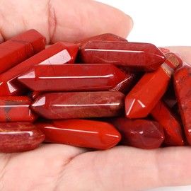 20PCS Red Jasper Healing Crystals Wands Polished Natural Hexagonal Pointed Stones Reiki Energy Crystal Set Meditation Crystal Grid