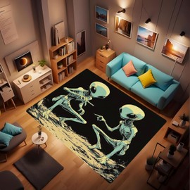 SOFERI Alien Rug, Humorous Comic Style Print of Two Aliens Accusing Each Other Area Rug Cosmic Alien Floor mat Non-Slip Washable Rug for Living Room Game Room Bedroom Bedside mat 24x36inch