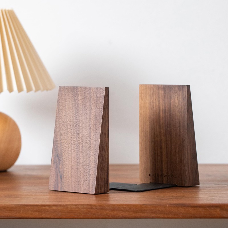 Muso Wood Wooden Bookends, Thick, Non-Tumble, Bookstands, Stylish, Sturdy and