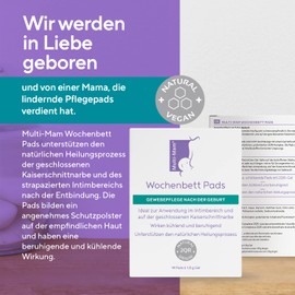 Multi-Mam Puerperium Pads - Postpartum Tissue Care for Intimate Area and Cesarean Section Scars - Intimate Care Women's Moist Gel Pads for Cooling & Relief, No Fragrance or Hormones - Pack of 14