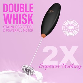 Zulay Double Whisk Milk Frother Handheld Mixer - High Powered Frother For Coffee With Improved Motor - Milk Frother Electric Whisk Drink Mixer For Cappuccino, Frappe, Matcha, Twin Whisk - Black/Copper