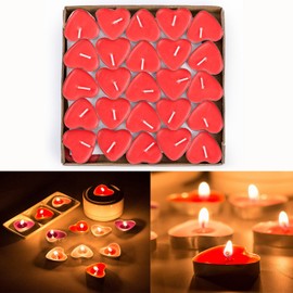 Itian 50 Pcs Love Heart Shape Tealights Love Candles Bulk Floating Smokeless Scented Romantic Candles Valentines Mothers Day Christmas Wedding Birthday Party Decoration (Red)