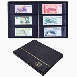 Ettonsun Leather 60-Pocket Dollar Bill Holders for Collectors Paper Money Album Currency Collection Supplies Book Travel Banknote Stamp Storage,Collection Folder for Paper Souvenirs (Black)