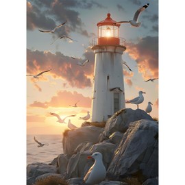 MAXBYE Seagulls Diamond Painting Kits for Adults, Lighthouse Diamond Painting 5D Full Drill Diamond Dots, DIY Diamond Art Kits Gem Arts Crafts for Home Wall Decor 12x16inch