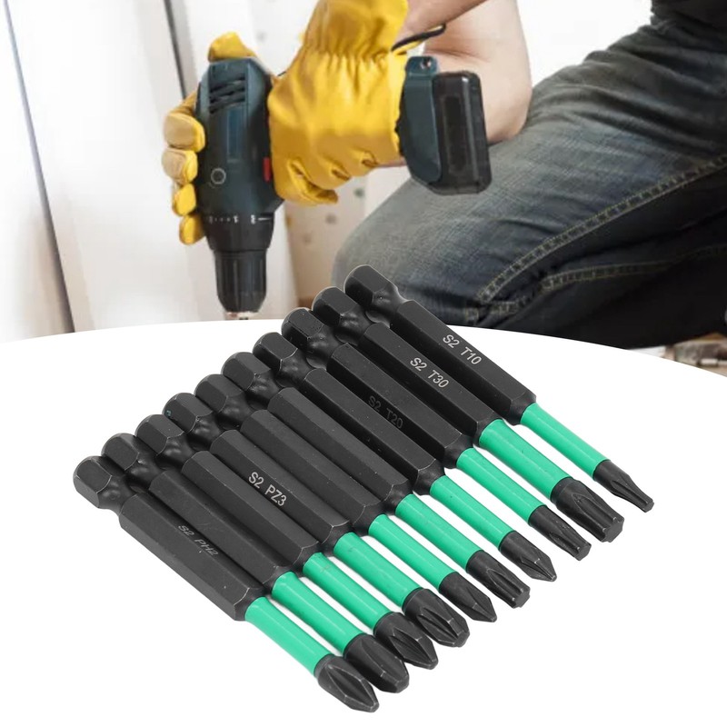 10Pcs Magnetic Screwdriver Bit Set Cross Star Non Slip High