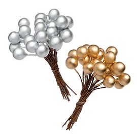 Baker Ross Gold & Silver Artificial Berries (Pack Of 100) For Kids Christmas Crafts And Decorations