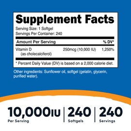 Nutricost Nutricost Vitamin D3 10,000 IU, 240 Soft Gel Caps (2 Bottles)
