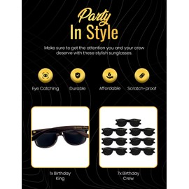 Brosash Birthday King Sunglasses Set – 8 Pack | 1 Birthday King Glasses & 7 Birthday Crew Pairs | Fun Birthday Party Accessories Photo Props for Men Adults Friends Joke Gifts Favors Decor 21st Bday