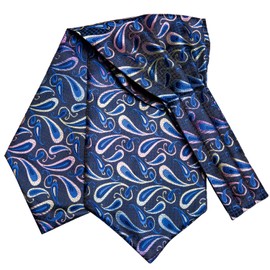 Hi-Tie Men Paisley Ascot Tie Silk Black Blue Cravat Handkerchief Cufflinks Lapel Pin Scarf Tie Sets Wedding Party Formal