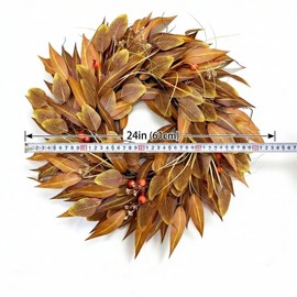 24 Inch Fall Wreath for Front Door, Rustic Farmhouse Thanksgiving Harvest Decor for Indoor Outdoor Wall Door Decoration