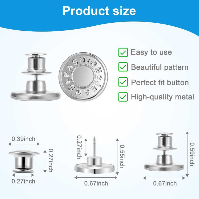 KUNTAERY 8 Sets Button Pins for Jeans, No Sew Reusable