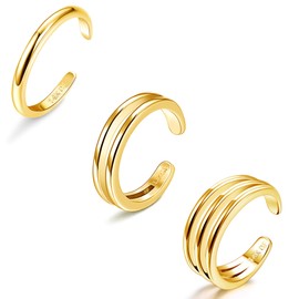 ADRAMATA Toe Rings for Women Gold Trendy 14K Gold Filled Toe Rings Set Thin Band Beach Foot Jewelry for Summer Open Adjustable Toe Rings 1mm+Layered Toe Rings