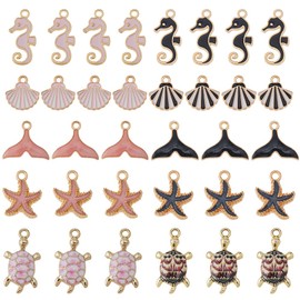 DICOSMETIC 40Pcs 10 Styles Ocean Charms Bulk Sea Animal Charm Alloy Enamel Beach Pendants Shell Starfish Charms Colorful Seahorse Charm for Summer Necklace Bracelet Earring Jewelry Making