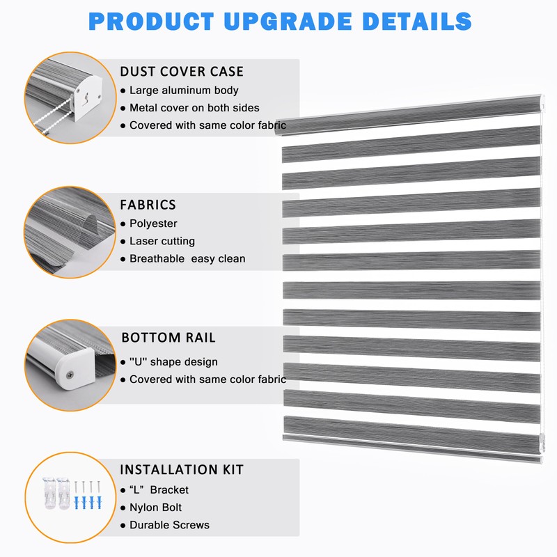 JIANGPIN TEXTILE Blinds for Windows, Dual Layer Zebra Thermal &