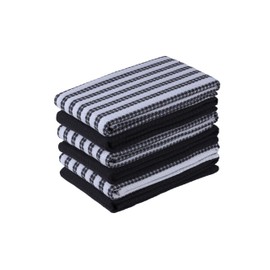 Gratico Kitchen Towels Grey/White Stripes Dish Towels Set of 6 Quick Drying Kitchen Towels Highly Absorbent 100% Cotton Size 18x28 Inches with Hanging Loop Kitchen Dish Towels Tea Towels