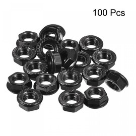 sourcing map M6 Serrated Flange Hex Lock Nuts, Carbon Steel Black Oxide Finished 100pcs