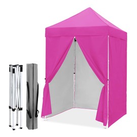 EAGLE PEAK 5x5 Instant Canopy with 4-Side Wall Panels, Small Pop up Portable Canopy Tent with Carry Bag, Light Weight Sun Shelter for Sports, Camping and Beach, Pink