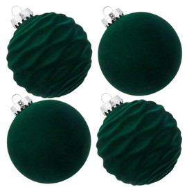 CristBest Velvet Christmas Balls Large Hanging Shatterproof Flocked Christmas Tree Ornaments for Xmas Tree Hanging, Holiday Wedding Party Decorations and Home Decorations (Dark Green, 4" (4pcs))