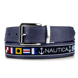 Nautica Men's Reversible Belt with Flag Pattern, Navy, 42