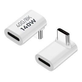 AreMe 90 Degree USB-C Male to Female Adapter, 2 Pack Right Angle 140W Type-C Adapter Extender for Steam Deck, ROG Ally, Switch, Notebook Computers, Tablet and Mobile Phones (White)