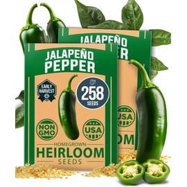 HOME GROWN Jalapeno Seeds, Early Pepper Variety - 2 Pack - High Germination, Non-GMO Heirloom Seeds - 258 Hot Pepper Seeds for Planting - Easy to Grow Jalapeno Seeds for Enthusiast (Capsicum annuum)
