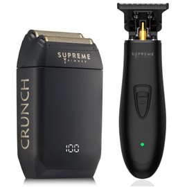 Supreme Trimmer 2-in-1 T-Shaper Trimmer & Crunch Foil Shaver | STF602 Electric Razor & ST5206 DLC Beard Trimmer Barber Haircut Kit | Black