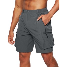JustSun Men's Cargo Hiking Shorts Summer Lightweight Quick-Drying Outdoor Trekking Shorts with Zip Pocket, gray