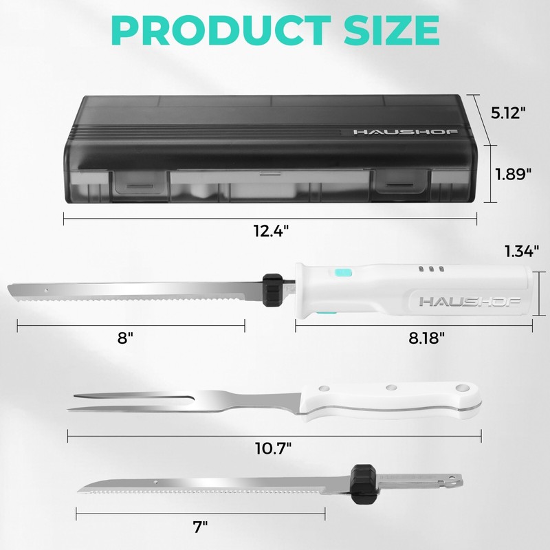 HAUSHOF Cordless Electric Knife Set for Meat Slicing 8V Stainless