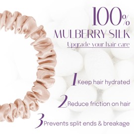 OLESILK Set of 3 100% Silk Hair Bobbles Small Scrunchies Hair Accessories Braid Elastic Hair Bands Rubber Bands Peach Pink