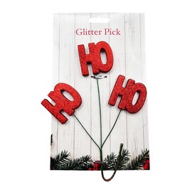 Glitter Christmas Pick – "Ho Ho Ho" Wreath Decoration, Holiday Floral Accent, Polystyrene & Ribbon, for Arrangements and Crafts