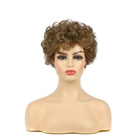 Womens Blonde Brown Short Fluffy Curly Wig for Daily Party Use