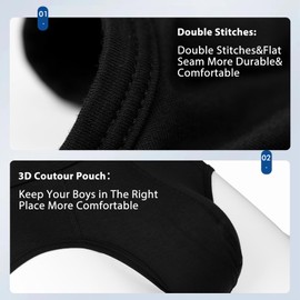 BAMBOO COOL Men's Tagless Briefs Coverd Waistband Comfort Soft Underwear with Contour Pouch Breathable Underpants, Multipacks Black