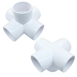 Marvexi 4Pcs 1-1/2 Inch 5 Way Pvc Connectors, White Furniture Grade Tee Pvc Fittings 1.5" Elbow for DIY Shelf, Frame