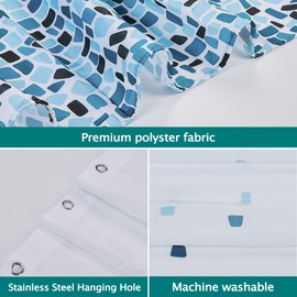 Hoomtaook Shower Curtain 180 x 200 cm Blue Mosaic Shower Curtain Waterproof Textile Polyester Washable with 12 Shower Curtain Hooks Shower Curtain with Weight Bottom