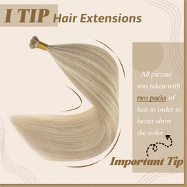 YoungSee 14 Inch Itip Human Hair Extensions Ash Blonde Highlights with Bleach Blonde Itip Hair Extensions Real Human Hair I Tip Extensions 100 Strands 50G Blonde Hair Extensions Itip Short Hair