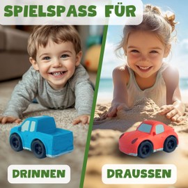 BIOPLAY® Play Car Set of 2 Racing Cars Scuderia Style and Pickup | Organic Plastic | Sustainable Toy from 1 Year for Boys and Girls | Toy 18 Months