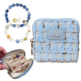 2025 New Travel Jewelry Case – Jewelry Organizer Travel for Rings, Bracelets, & Bangles with Smooth Metal Zipper, Elegant Jewelry Roll for Journey, Crystal Jewelry Storage Pouch, Mini, Tweed Blue