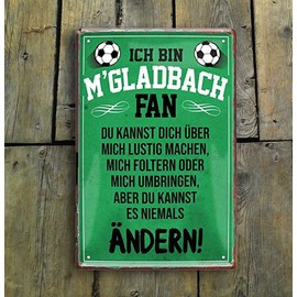 Tin Sign with German Text "Ich Bin M'Gladbach Fan" Metal Sign for Football Enthusiastic Decorative Sign Gift Idea 20 x 30 cm