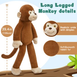 Tezituor 3.2lb Weighted Monkey Plush Toy,39.5in Long-Legged Monkey Stuffed Animal for Anxiety Relief & Stress, Giant Huggable Pillow Birthday Gifts Home Decor for Kids & Adults