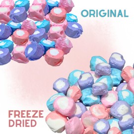 Freeze-Dried Candy Salt Water Taffy 2 oz - Cut To Bite Sized Pieces - Ships In Box - Deliciously Crunchy, Intense Flavor, Lightweight Snack (Berries and Creme)
