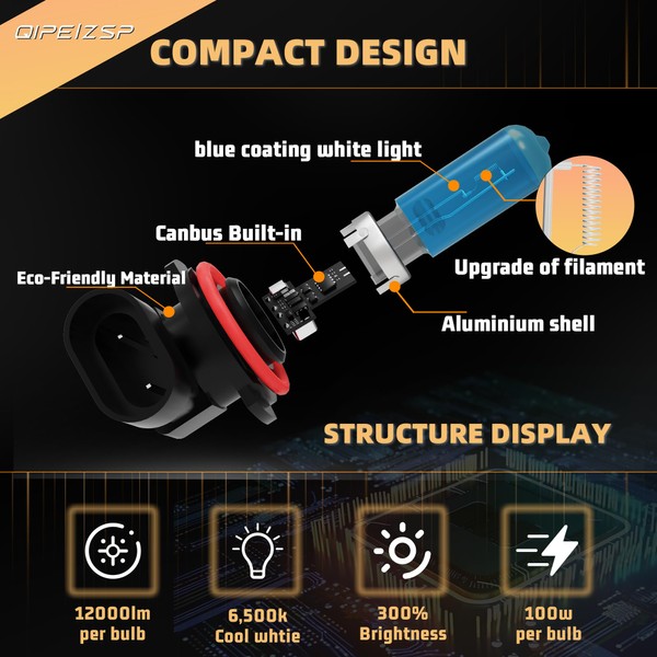 QIPEIZSP compatible with Chevy impala 2000-2005 Halogen Headlight Bulbs,9005/HB3 High