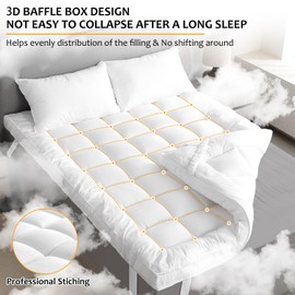 Extra Thick Fitted Mattress Topper - California King Size | Cooling Pillow Top Mattress Pad with Plush Soft Down Alternative Fill for Back Pain | Pillowtop | 72" x 84"