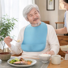 Waterproof Adult Silicone Bib with Food Catcher Pocket – Adjustable Reusable Mealtime Apron for Seniors