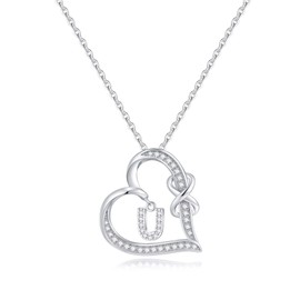 Romavan Infinity Heart Initial Necklaces for Women, S925 Sterling Silver Heart Necklaces for Women Mom CZ Heart Letter Necklaces for Teen Girls Valentines Day Gifts for Her, Sterling Silver, Cubic Zirconia