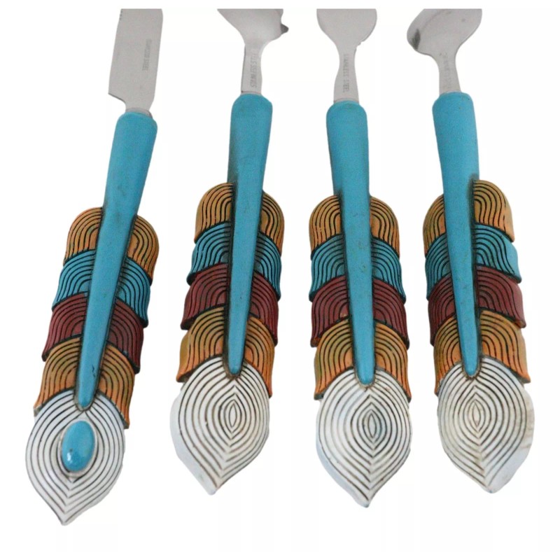 Southwest Chic Indian Turquoise Feather Flatware 1 Spoon Teaspoon Fork