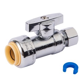 Straight Stop Valve, SUNGATOR Straight Water Shut Off Valve 1/2 x 3/8 Inch Compression, Toilet Water Shutoff, 1/4 Turn, No Lead Brass Push to Connect Plumbing Fitting, PEX Pipe,Copper,CPVC, Pack of 1