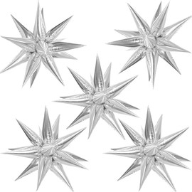 60 Pcs Explosion Star Balloons, Foil Cone Mylar Starburst Balloons, Point Star Balloons Party Decoration Supplies for Birthday Wedding Christmas Anniversary Backdrop (Silver)